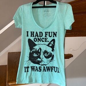 Grumpy Cat mint green short sleeve v neck Size Small